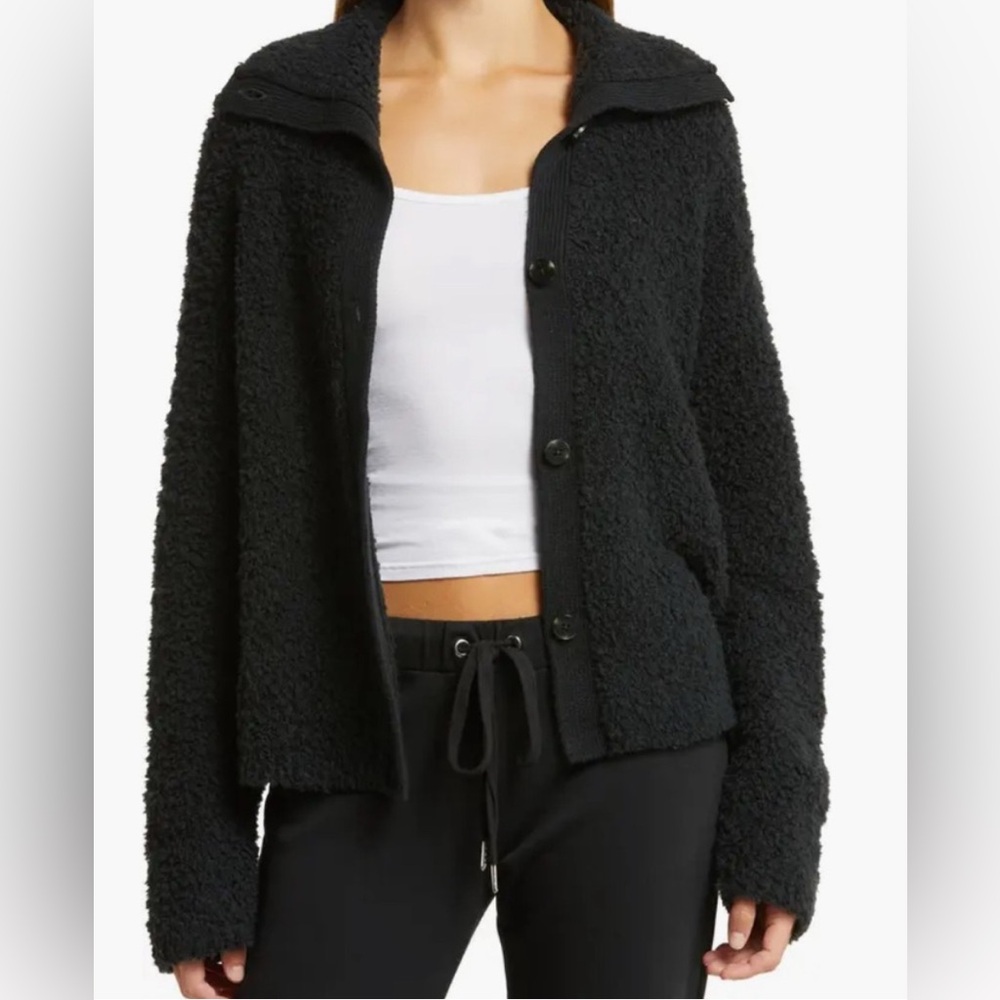 UGG Alaura CloudFluff Sweater Black Teddy Jacket Size Large NWT